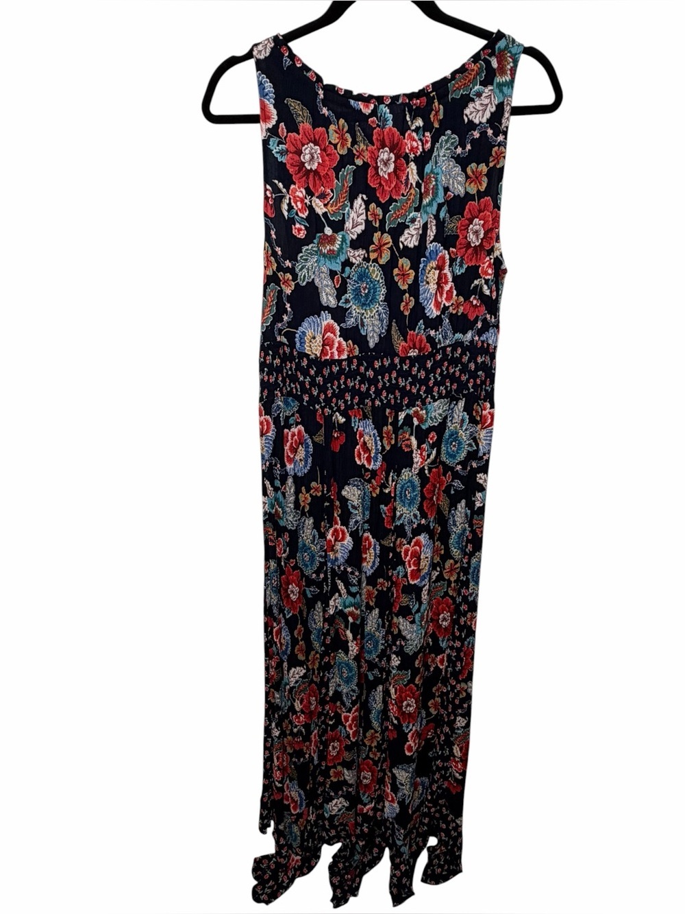 Bila Floral Smocked Maxi Dress Boho Cottagecore Handkerchief Hem L - Picture 7 of 9